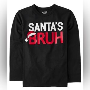 Christmas’Santa's Bruh’ Long-sleeve T in Black - Kids XL (14) NWT 🎅🎄